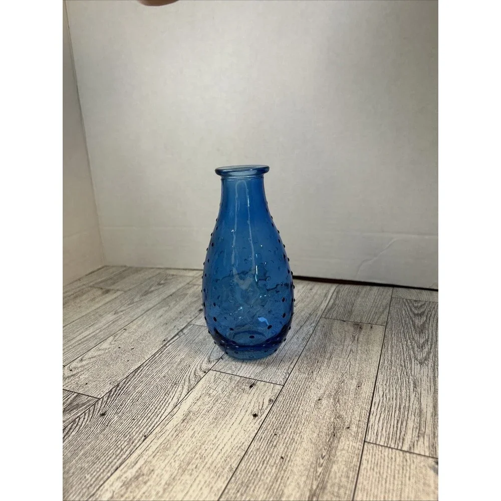 Blue Hobnail Vase Glass Decoration Small